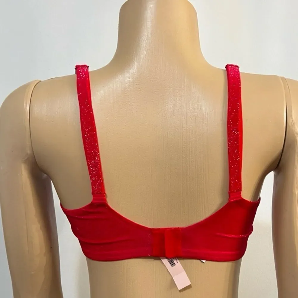 Victoria’s Secret Lined Perfect Coverage underwire Shine mesh bra Red 32DD